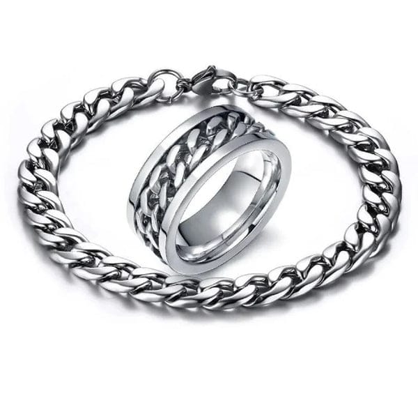 Stylish Men & Women Cuban Link Chain And Spinner Ring